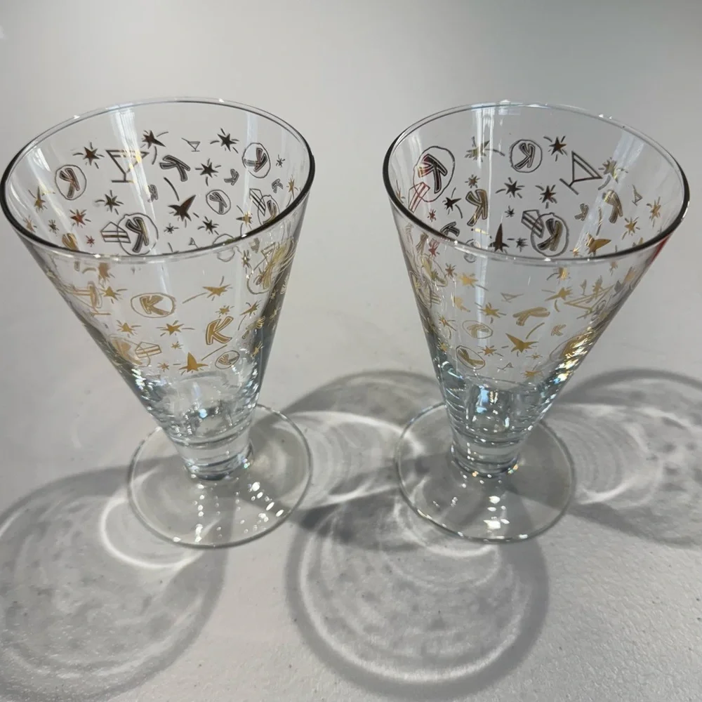 Vintage MCM Kahlua Glasses Gold Atomic, Stars & 